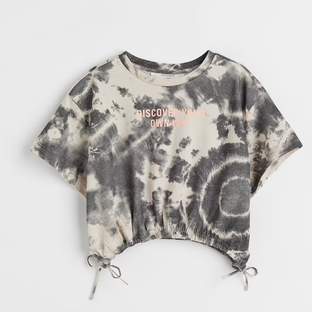 H&M Black and Cream Tie-Dye Top